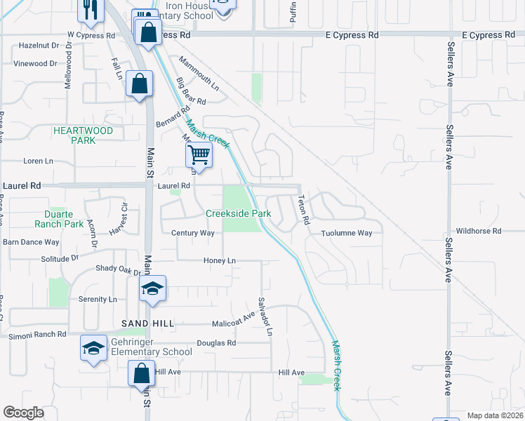 map of restaurants, bars, coffee shops, grocery stores, and more near 38 Grand Canyon Circle in Oakley