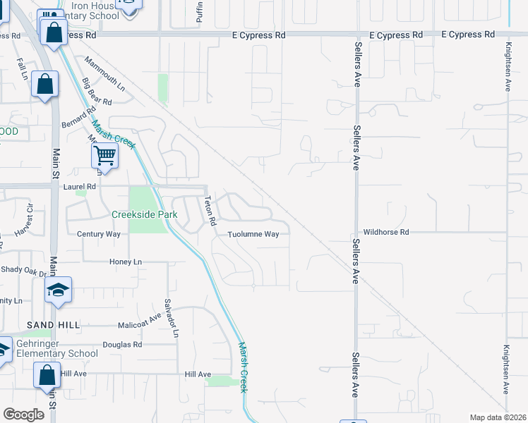 map of restaurants, bars, coffee shops, grocery stores, and more near 1331 Yosemite Circle in Oakley