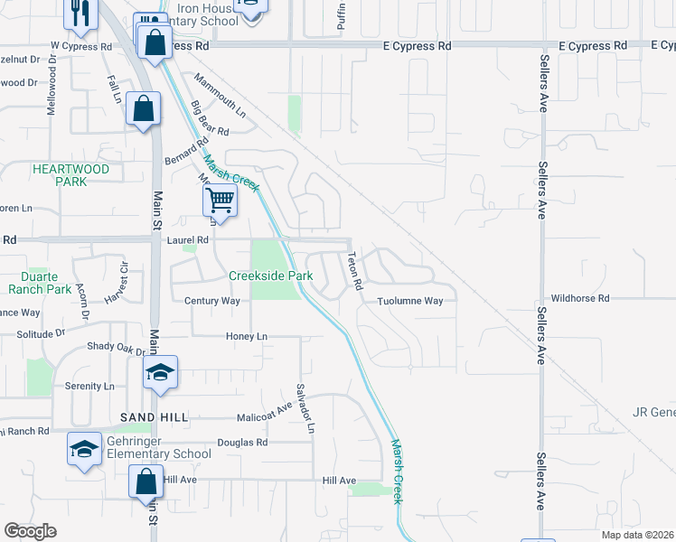 map of restaurants, bars, coffee shops, grocery stores, and more near 403 Rocky Mountain Way in Oakley