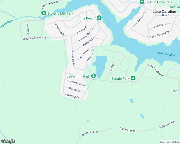 map of restaurants, bars, coffee shops, grocery stores, and more near 128 American Drive in Ruther Glen
