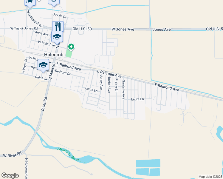map of restaurants, bars, coffee shops, grocery stores, and more near 211 Barber Avenue in Holcomb