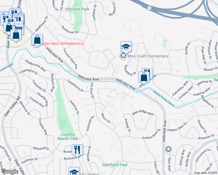 map of restaurants, bars, coffee shops, grocery stores, and more near 2750 Ivy Lane in Antioch