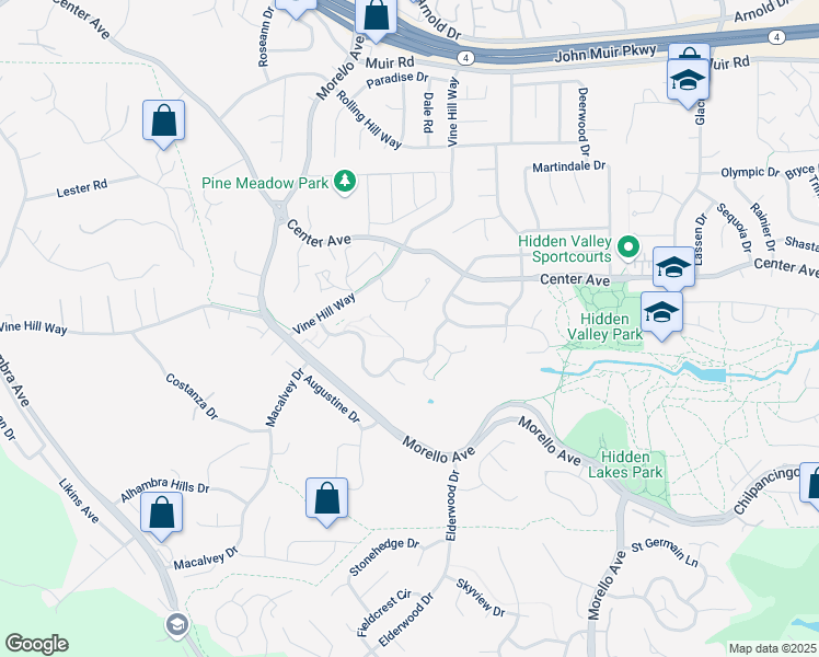 map of restaurants, bars, coffee shops, grocery stores, and more near 1593 Ashwood Drive in Martinez