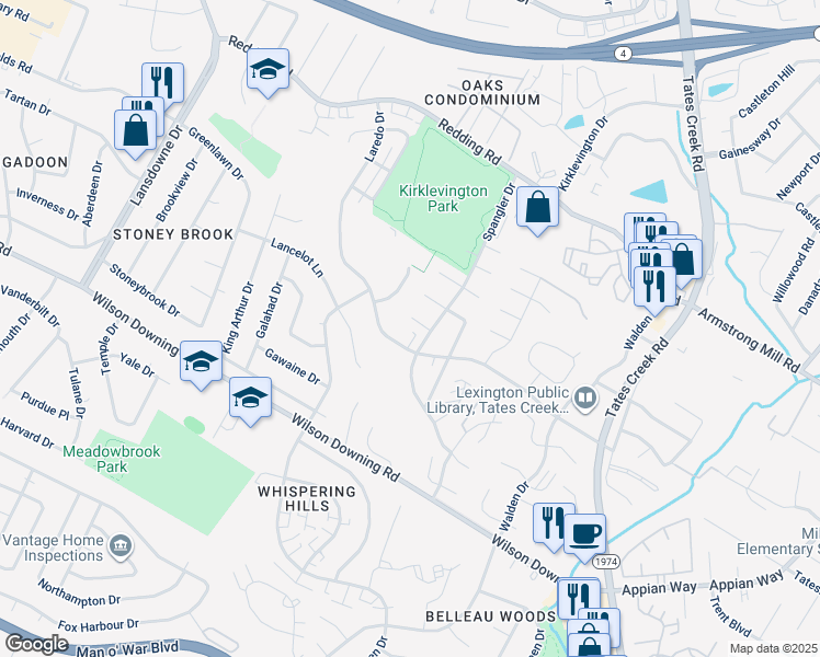 map of restaurants, bars, coffee shops, grocery stores, and more near 3379 Spangler Drive in Lexington