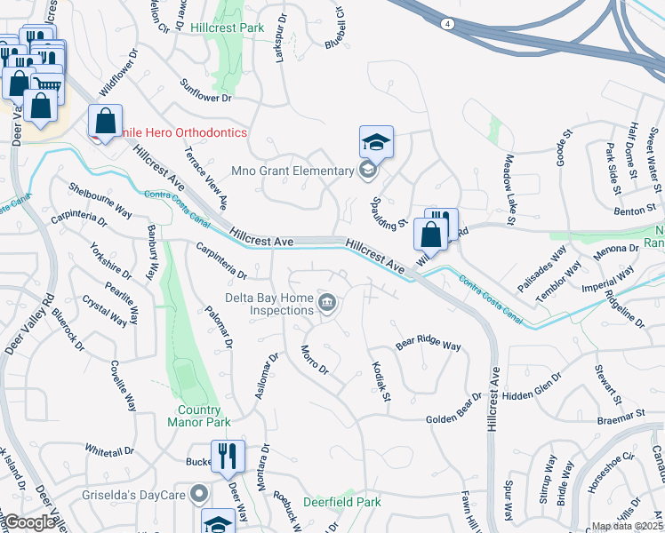 map of restaurants, bars, coffee shops, grocery stores, and more near in Antioch