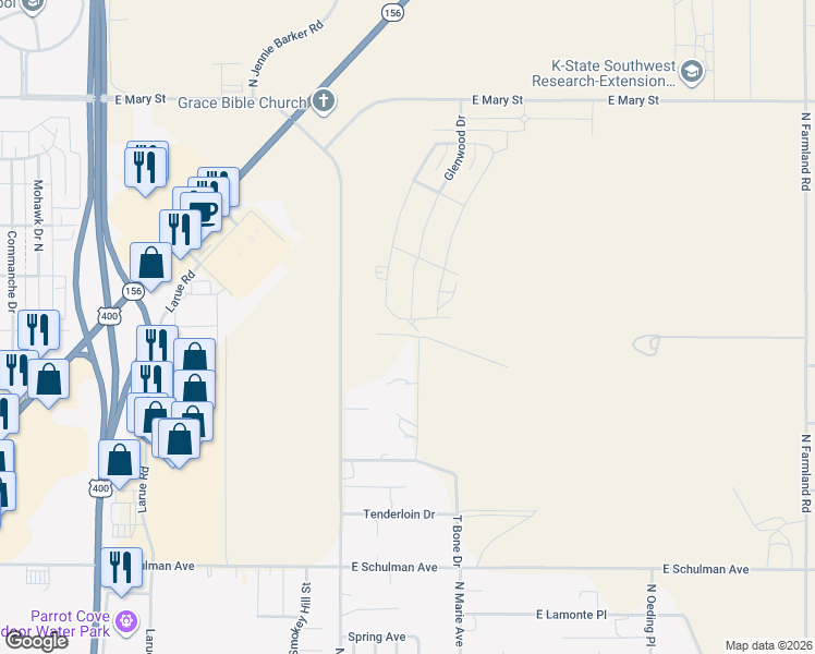 map of restaurants, bars, coffee shops, grocery stores, and more near 2151 Glenwood Drive in Garden City