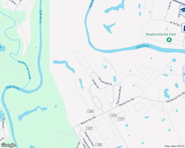 map of restaurants, bars, coffee shops, grocery stores, and more near 385 Drake Drive in Shepherdsville