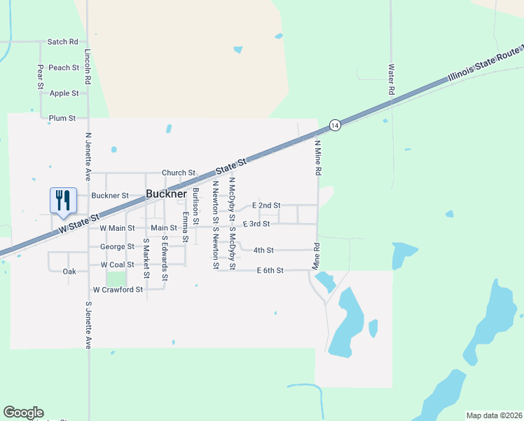 map of restaurants, bars, coffee shops, grocery stores, and more near 601-699 East 2nd Street in Buckner