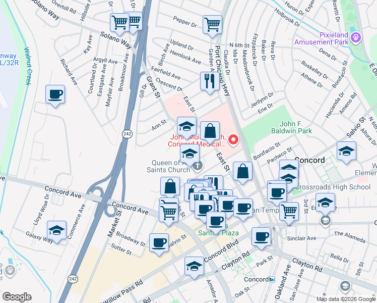 map of restaurants, bars, coffee shops, grocery stores, and more near in Concord