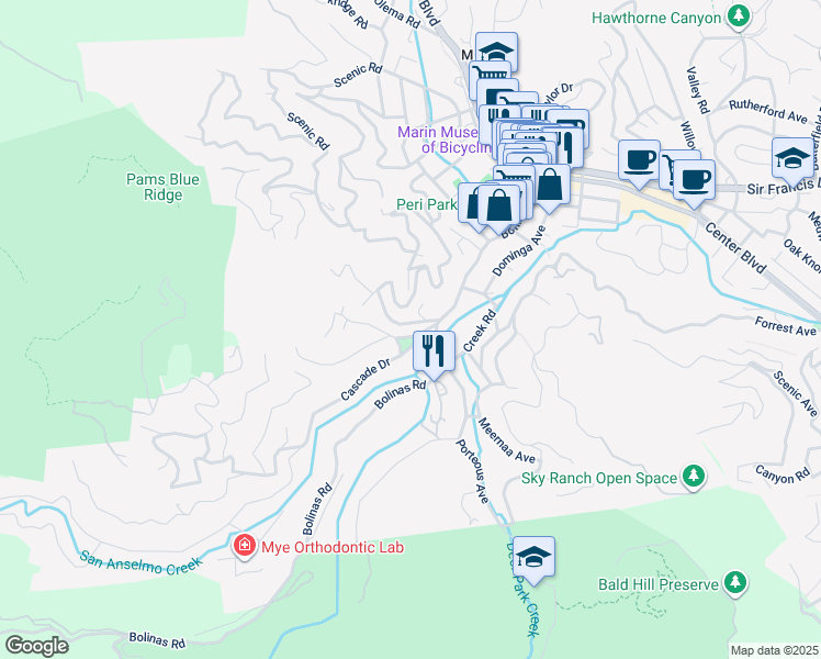 map of restaurants, bars, coffee shops, grocery stores, and more near 15 Coree Lane in Fairfax