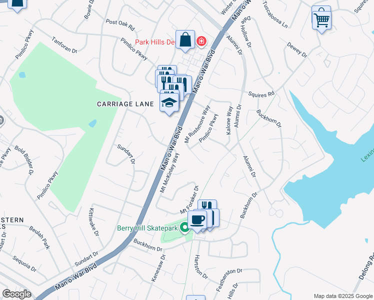 map of restaurants, bars, coffee shops, grocery stores, and more near 1163 Mount Rushmore Way in Lexington