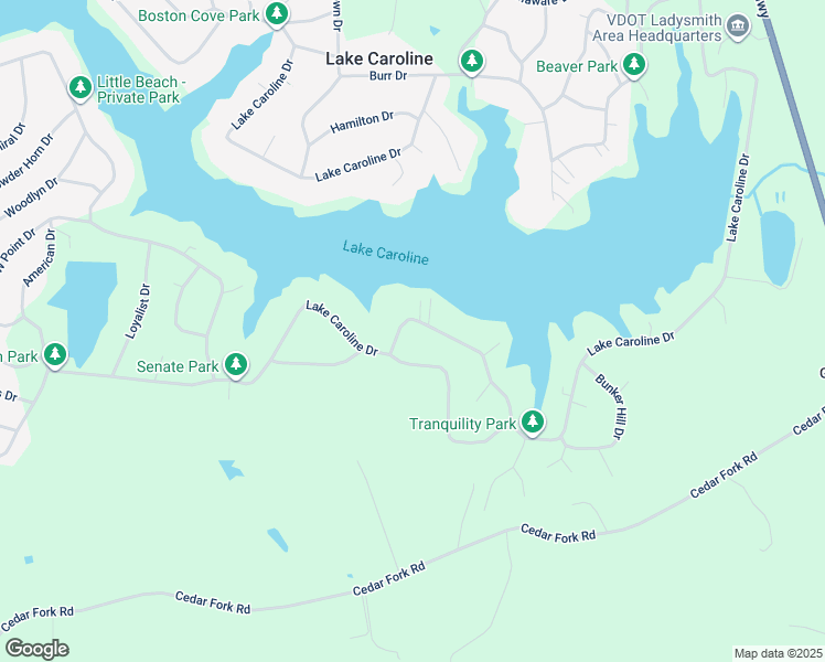 map of restaurants, bars, coffee shops, grocery stores, and more near 155 Lake Caroline Drive in Ruther Glen