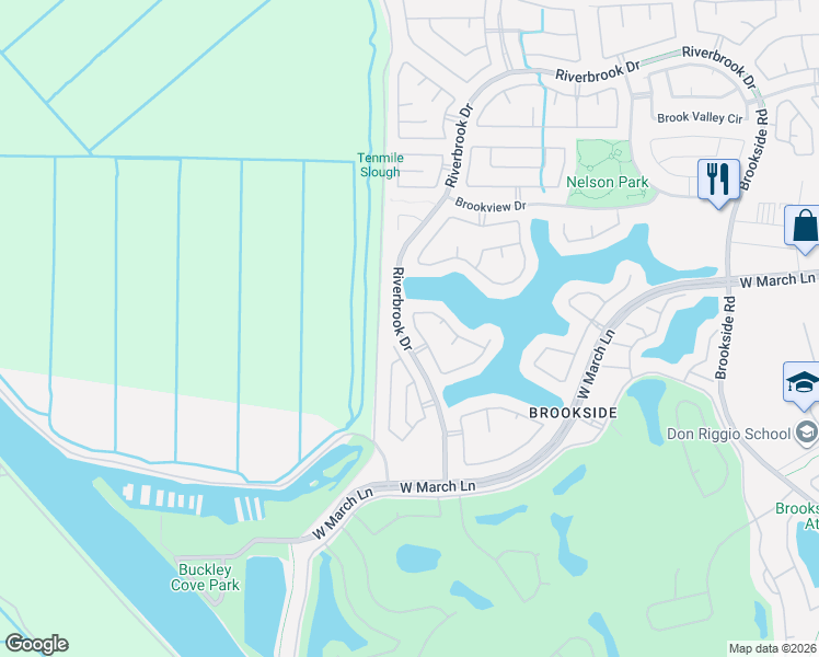 map of restaurants, bars, coffee shops, grocery stores, and more near 5136 Bay View Circle in Stockton