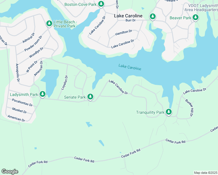 map of restaurants, bars, coffee shops, grocery stores, and more near 199 Lake Caroline Drive in Ruther Glen