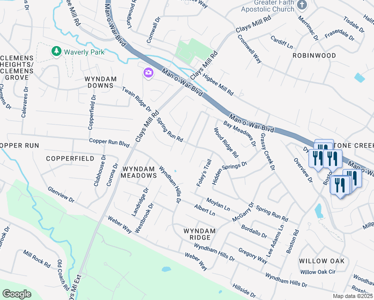 map of restaurants, bars, coffee shops, grocery stores, and more near 3800 Bingham Drive in Lexington