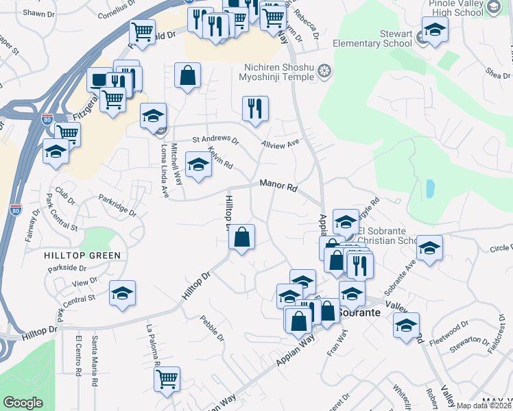 map of restaurants, bars, coffee shops, grocery stores, and more near 951 Manor Road in Richmond
