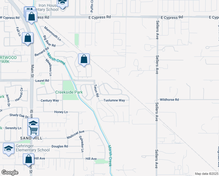 map of restaurants, bars, coffee shops, grocery stores, and more near 1315 Yosemite Circle in Oakley