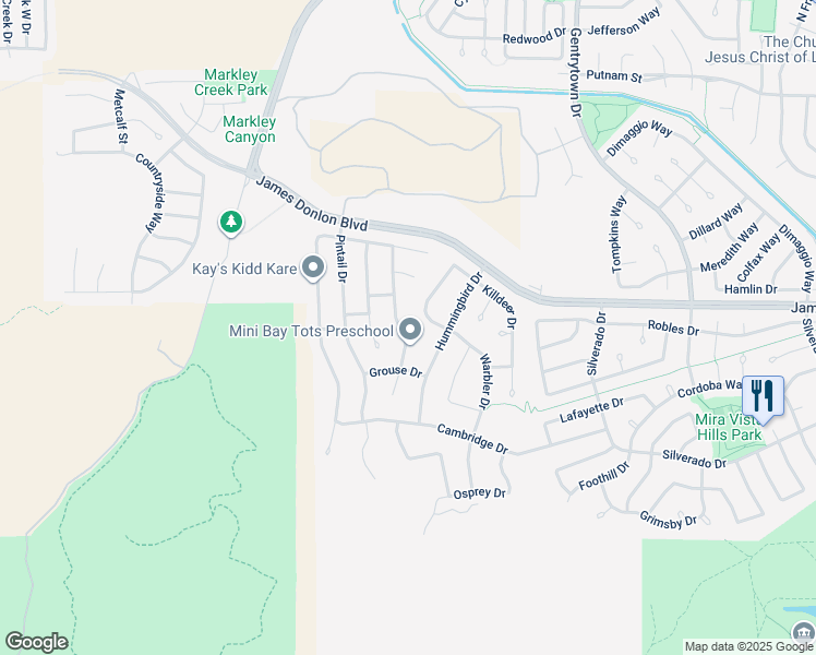 map of restaurants, bars, coffee shops, grocery stores, and more near 3577 Lovebird Way in Antioch