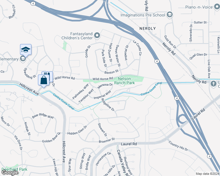 map of restaurants, bars, coffee shops, grocery stores, and more near 4597 Imperial Way in Antioch