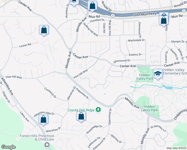 map of restaurants, bars, coffee shops, grocery stores, and more near 1535 Ashwood Drive in Martinez