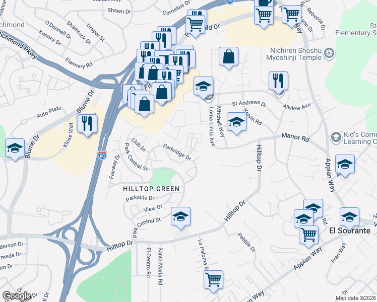 map of restaurants, bars, coffee shops, grocery stores, and more near 38 Park Lane in Richmond