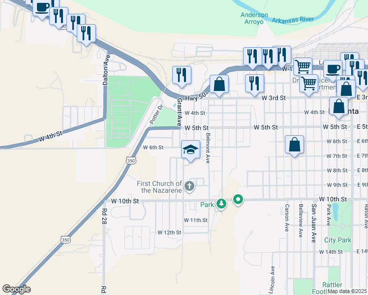 map of restaurants, bars, coffee shops, grocery stores, and more near 600 Topeka Avenue in La Junta