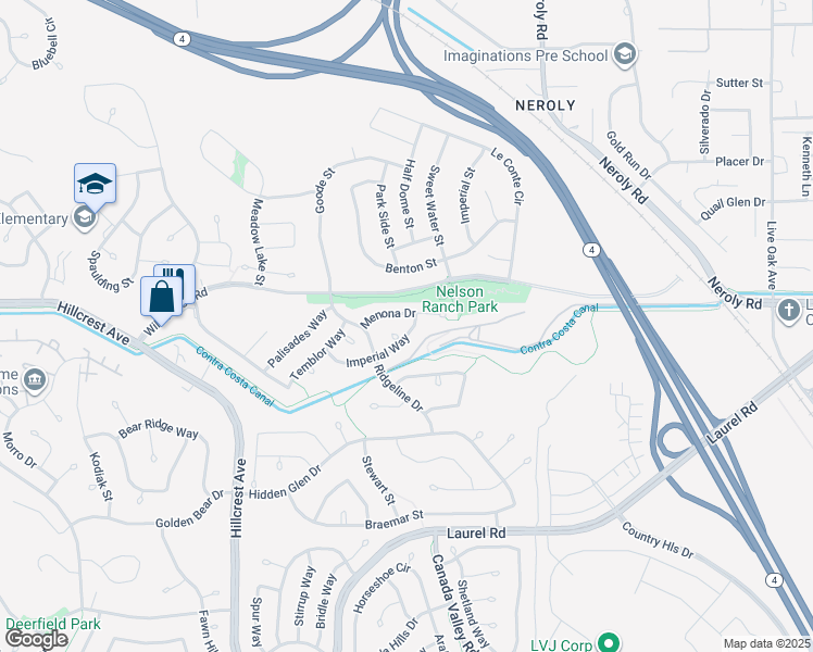 map of restaurants, bars, coffee shops, grocery stores, and more near 4597 Imperial Way in Antioch
