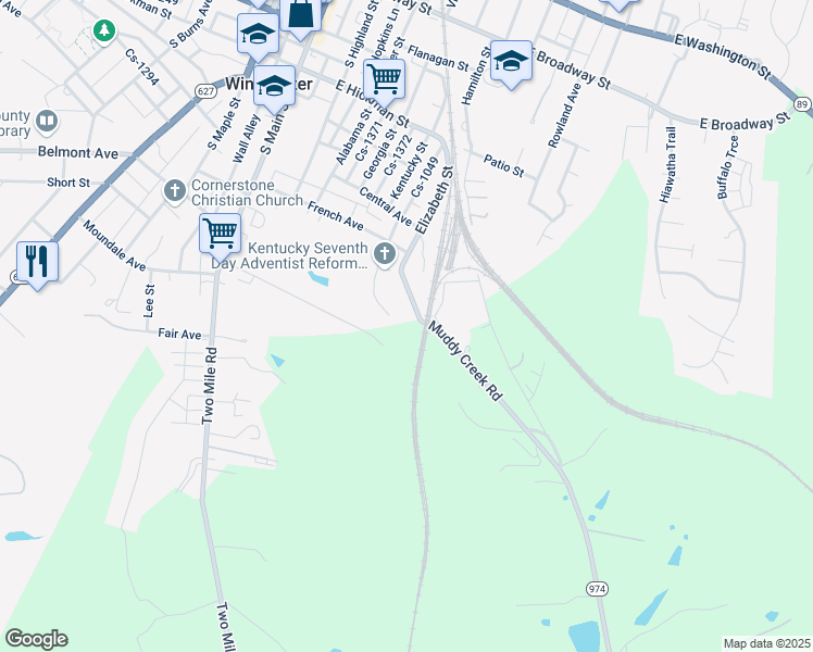 map of restaurants, bars, coffee shops, grocery stores, and more near 1031 Elizabeth Street in Winchester