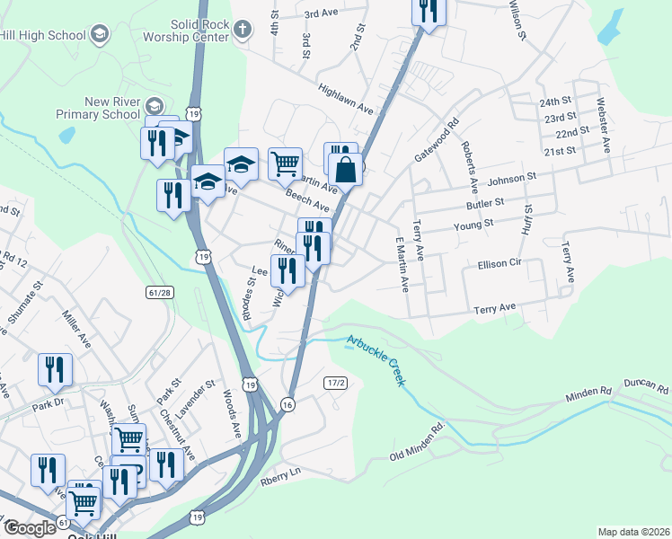 map of restaurants, bars, coffee shops, grocery stores, and more near 89 Lively Street in Oak Hill