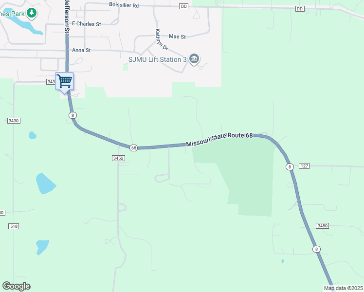 map of restaurants, bars, coffee shops, grocery stores, and more near 17520 Missouri 8 in Saint James