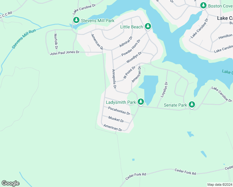 map of restaurants, bars, coffee shops, grocery stores, and more near 715 Annapolis Drive in Ruther Glen