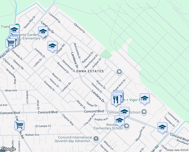 map of restaurants, bars, coffee shops, grocery stores, and more near 1786 Sharon Drive in Concord