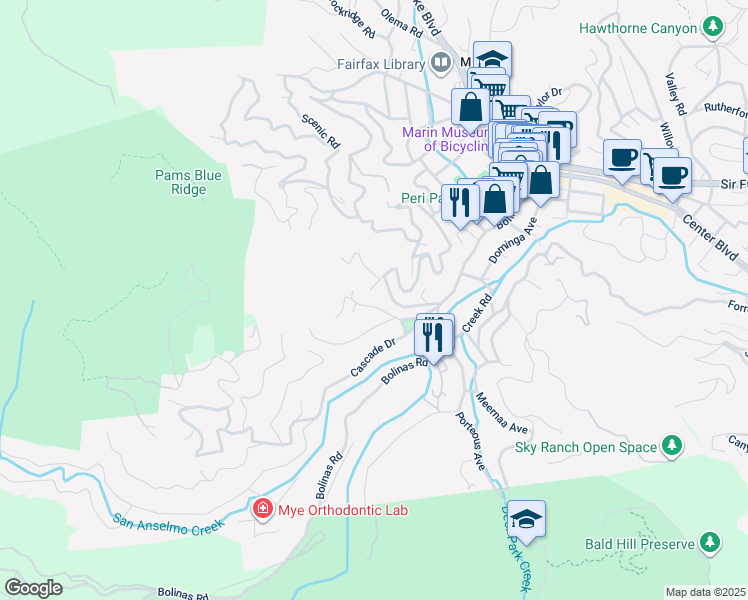 map of restaurants, bars, coffee shops, grocery stores, and more near 238 Frustuck Avenue in Fairfax