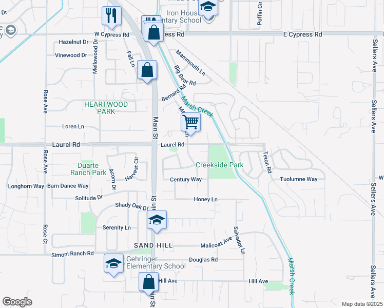 map of restaurants, bars, coffee shops, grocery stores, and more near 3984 Oak Grove Drive in Oakley