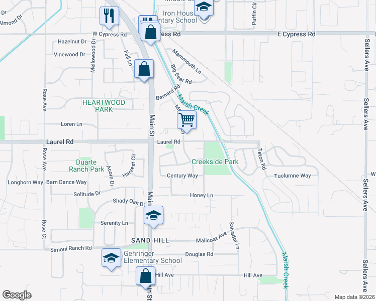 map of restaurants, bars, coffee shops, grocery stores, and more near 3984 Oak Grove Drive in Oakley