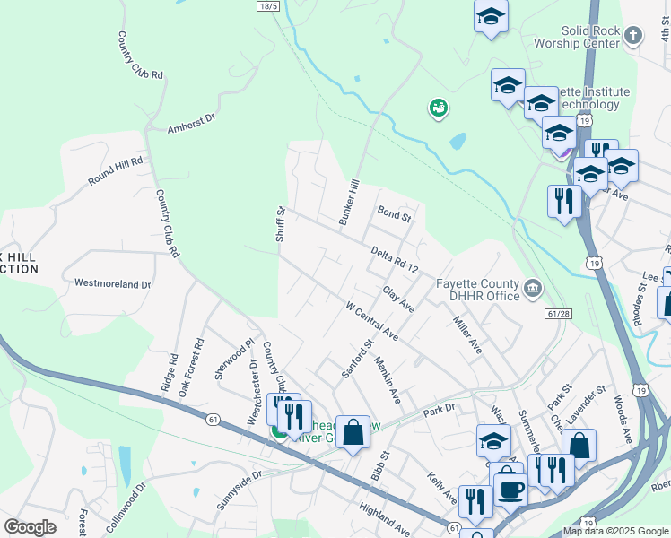 map of restaurants, bars, coffee shops, grocery stores, and more near 46 Hickory St in Oak Hill