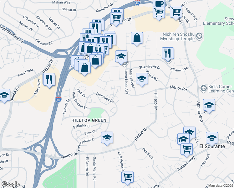 map of restaurants, bars, coffee shops, grocery stores, and more near 38 Park Lane in Richmond