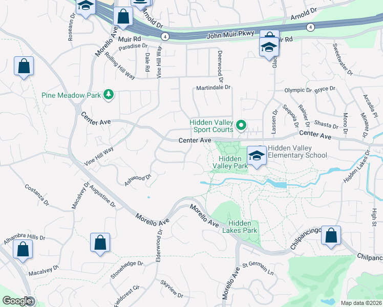 map of restaurants, bars, coffee shops, grocery stores, and more near 1814 Elderwood Drive in Martinez