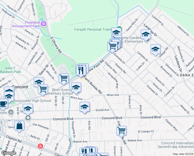 map of restaurants, bars, coffee shops, grocery stores, and more near 1873 Saint Phillip Court in Concord