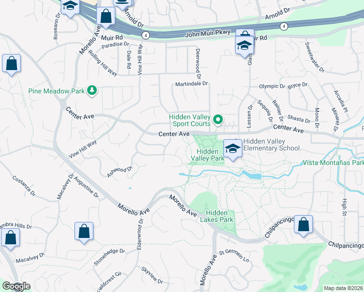 map of restaurants, bars, coffee shops, grocery stores, and more near 146 Woodview Court in Martinez