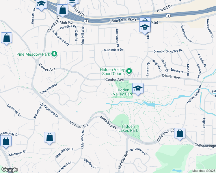 map of restaurants, bars, coffee shops, grocery stores, and more near 146 Woodview Court in Martinez