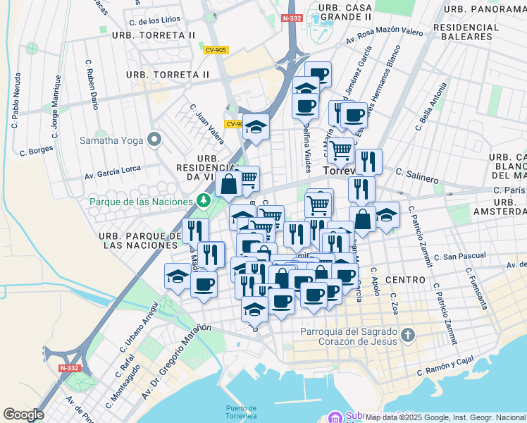 map of restaurants, bars, coffee shops, grocery stores, and more near 8 Calle del Tomillo in Torrevieja