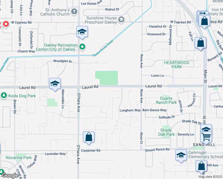 map of restaurants, bars, coffee shops, grocery stores, and more near 680 Miller Drive in Oakley