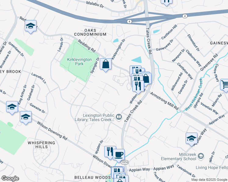 map of restaurants, bars, coffee shops, grocery stores, and more near 568 Rhodora Ridge in Lexington