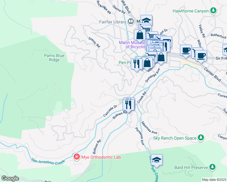map of restaurants, bars, coffee shops, grocery stores, and more near 238 Frustuck Avenue in Fairfax