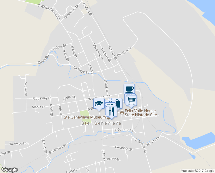 map of restaurants, bars, coffee shops, grocery stores, and more near 268 North 3rd Street in Ste. Genevieve