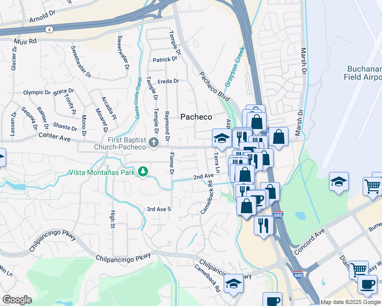 map of restaurants, bars, coffee shops, grocery stores, and more near in Pacheco