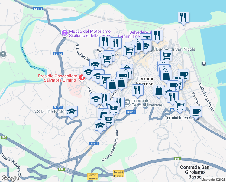 map of restaurants, bars, coffee shops, grocery stores, and more near 29 Via Bevuto in Termini Imerese