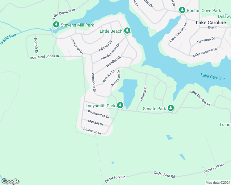 map of restaurants, bars, coffee shops, grocery stores, and more near 117 American Drive in Ruther Glen