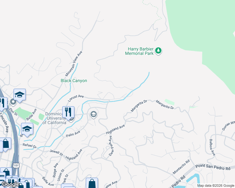 map of restaurants, bars, coffee shops, grocery stores, and more near 31 Gold Hill Grade in San Rafael